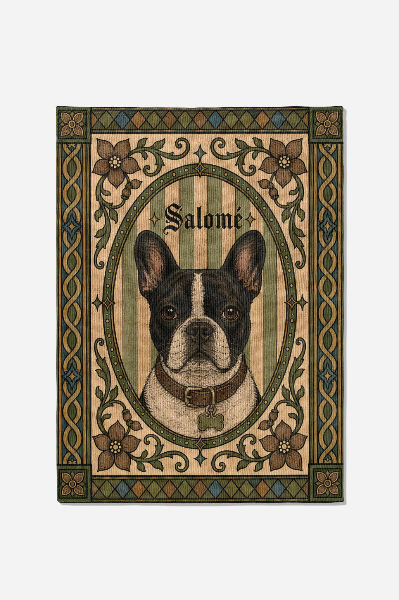 Personalized French bulldog portrait woven wall tapestry